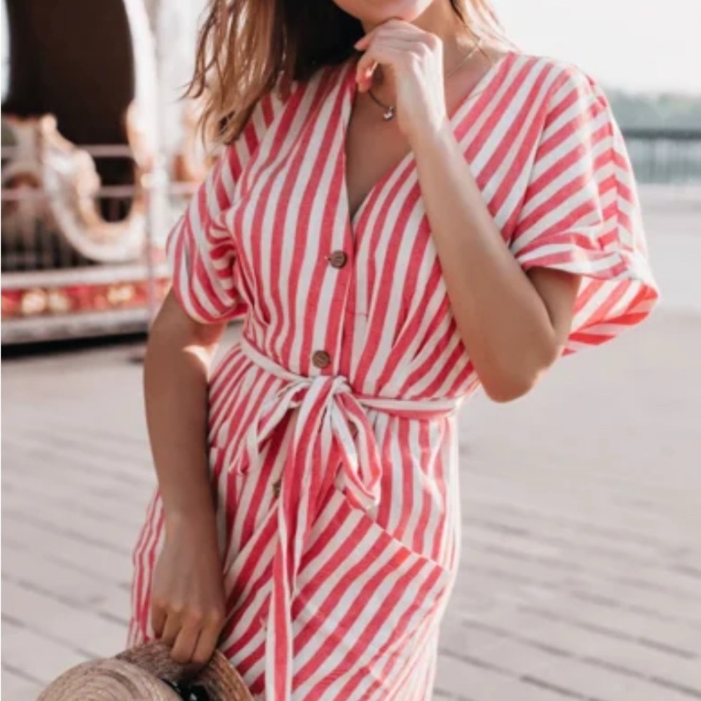 Alex Marie Orange and White Striped Shirt Dress (A)